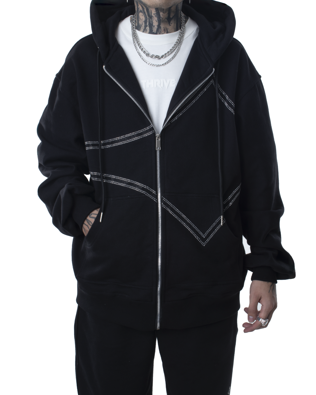Rhinestone Zip Hoodie - Star Dust