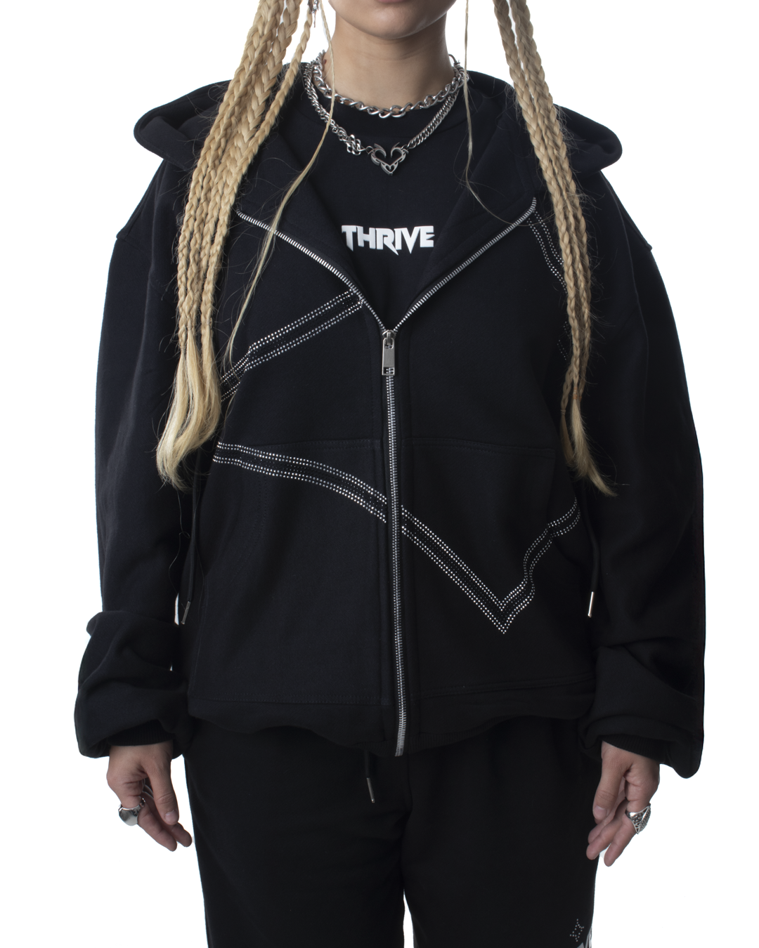 Rhinestone Zip Hoodie - Star Dust