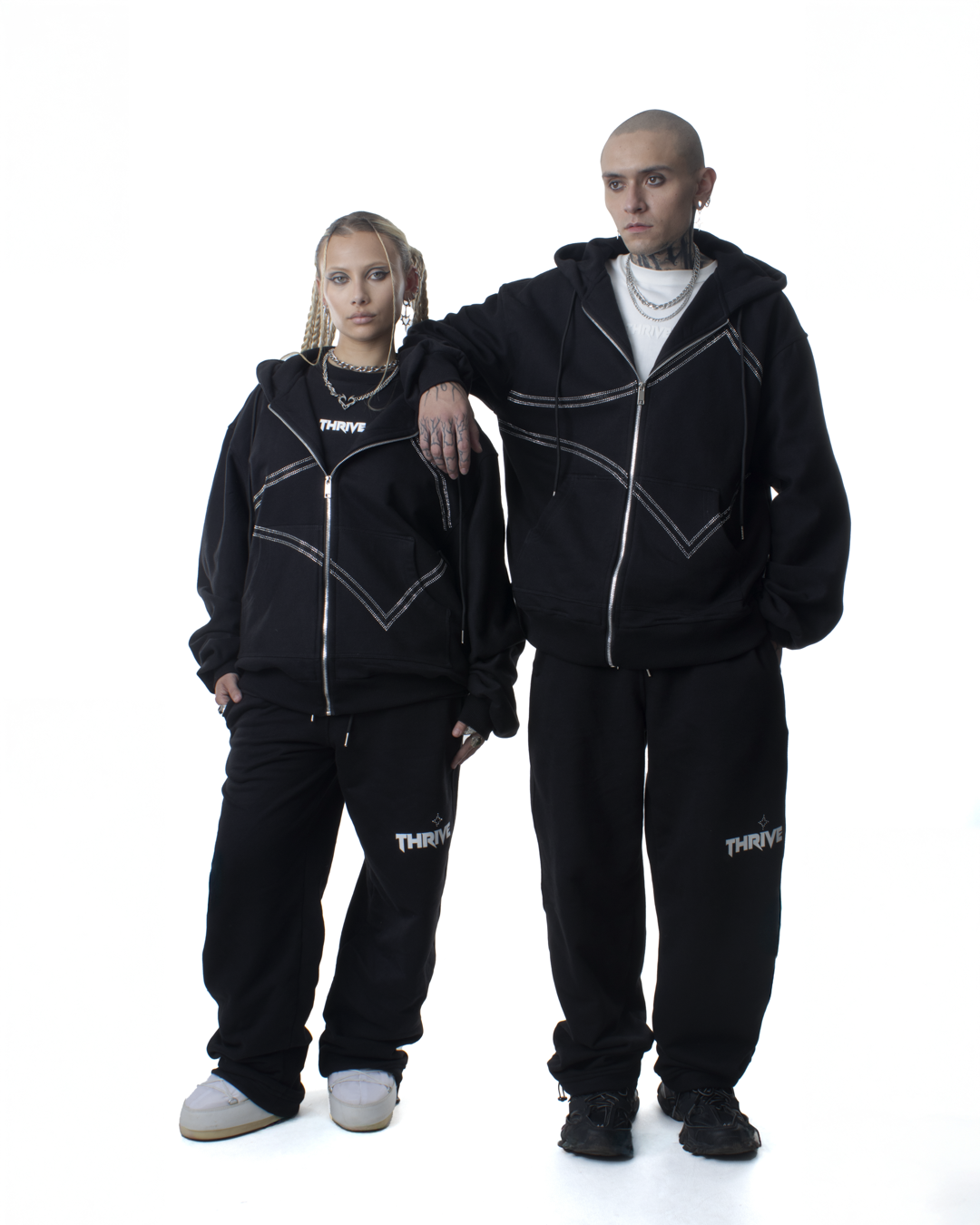 Rhinestone Zip Hoodie - Star Dust
