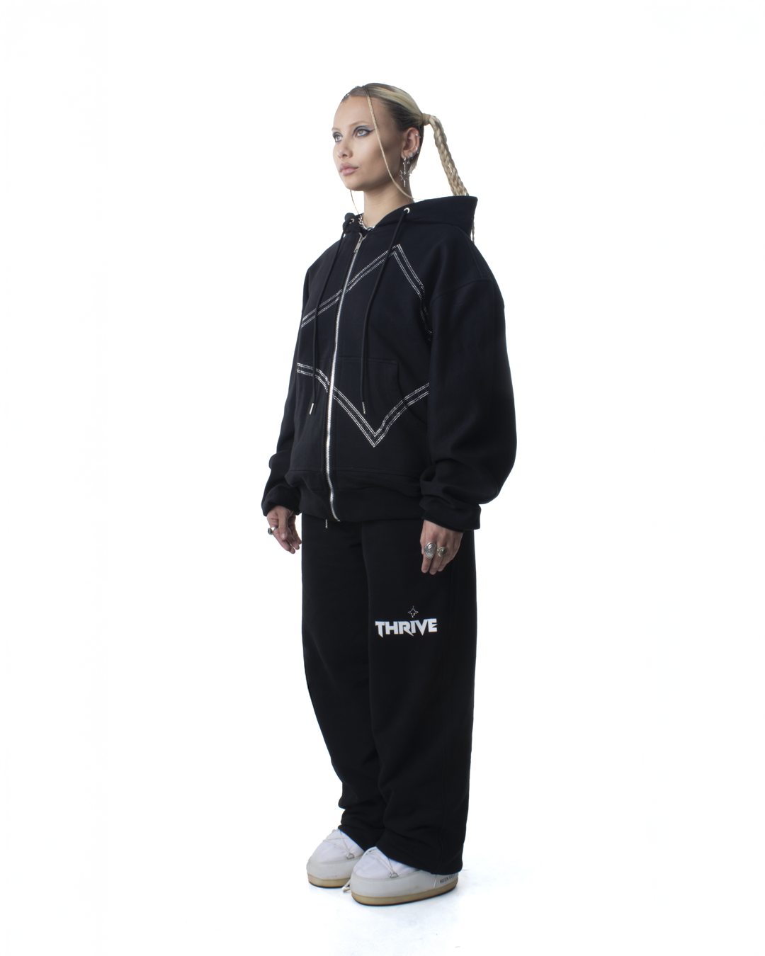 Rhinestone Zip Hoodie - Star Dust